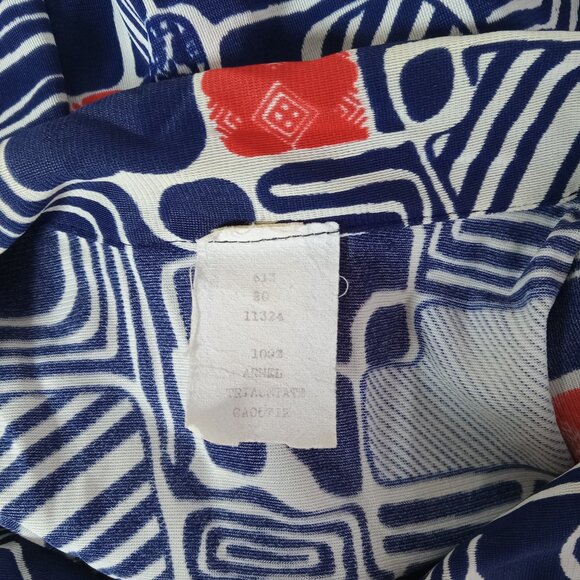 Vintage Blouse Button Down Shirt Women's Sz XL Blue Red White Geometric Retro - Picture 14 of 14